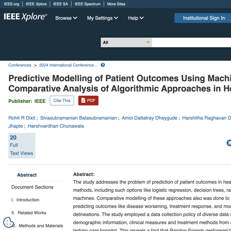Predictive Modelling of Patient Outcomes Using Machine Learning: A Comparative Analysis of Algorithmic Approaches in Healthcare - storieswithsiva