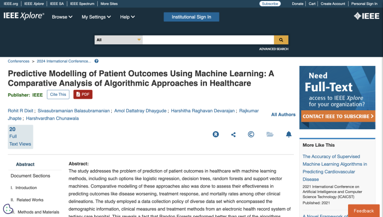 Predictive Modelling of Patient Outcomes Using Machine Learning: A Comparative Analysis of Algorithmic Approaches in Healthcare - storieswithsiva