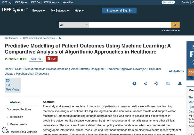 Predictive Modelling of Patient Outcomes Using Machine Learning: A Comparative Analysis of Algorithmic Approaches in Healthcare - storieswithsiva