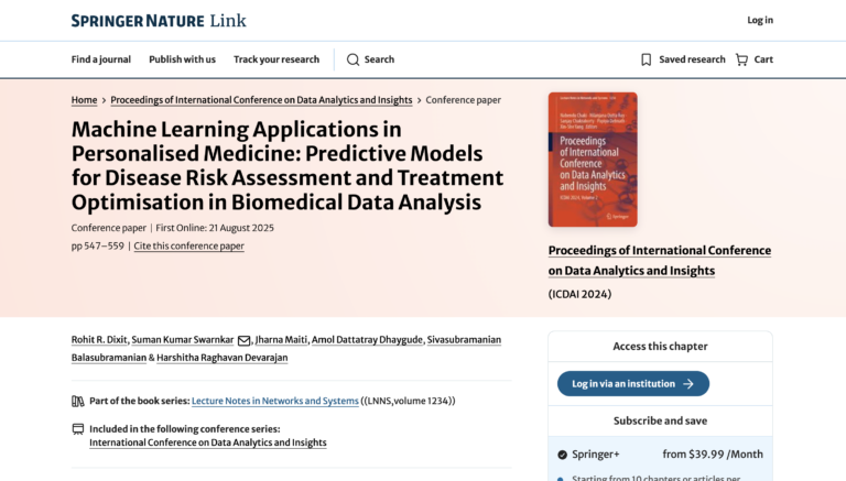 Machine Learning Applications in Personalised Medicine: Predictive Models for Disease Risk Assessment and Treatment Optimisation in Biomedical Data Analysis